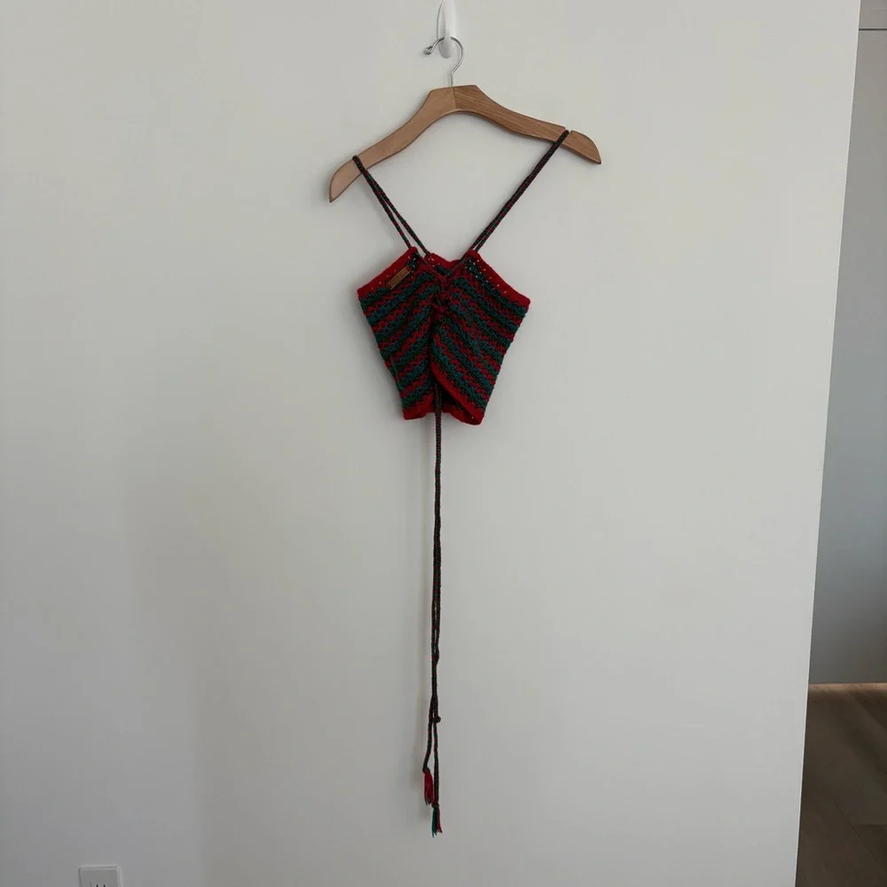 Maya Bey Crochet Handmade Crochet Halter Top Red Green Blue One Size Stretchy - Picture 6 of 13